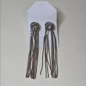 Pair of Silver Tone Long Dangle Knot Drop Earrings